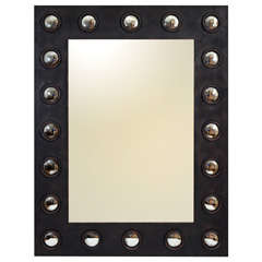 Industrial Iron Mirror with Decorative Mirrored Border, 20th C.