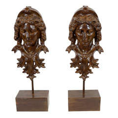Vintage Pair Patinated Cast Iron Female Figures, 20th Century