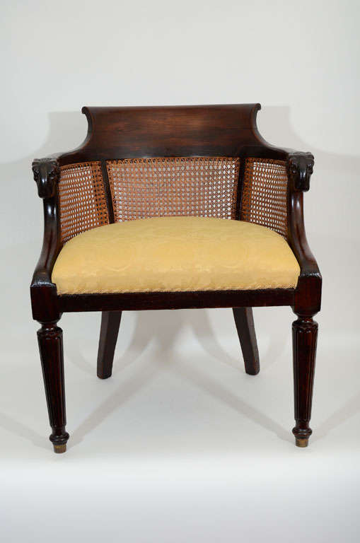Unknown Mahogany Barrel Back Caned Desk Chair, 19th Century