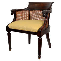 Mahogany Barrel Back Caned Desk Chair, 19th Century