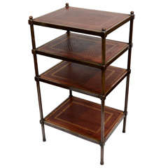 Bronze 4-Tier Etagere with Red Leather Shelves, Mid 20th Century