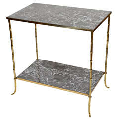 Vintage Bronze 
Marble Two-Tiered End Table, c. 1950