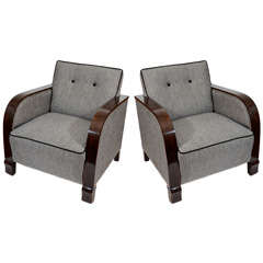 Pair Macassar Ebony Art Deco-Style Club Chairs, 20th Century