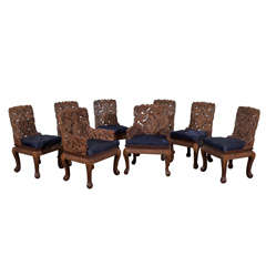 Vintage Set of Eight Hand Carved Chairs