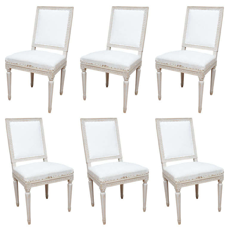 Set of six Gustavian Square Back Dining Chairs