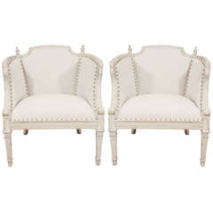 Swedish Painted Plaster Armchairs w/ Finnial Details