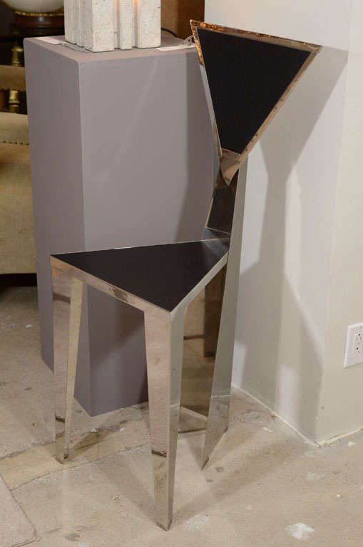Italian Geometric Mirror Polished Stainless Steel Sidechair For Sale 1
