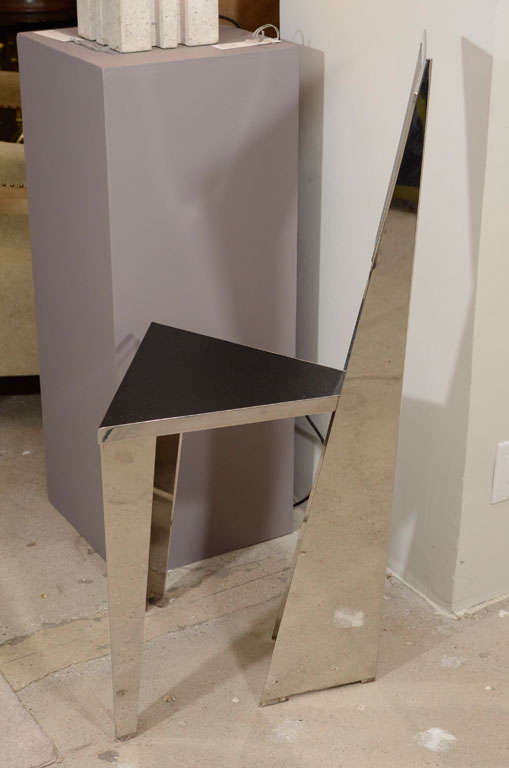 Italian Geometric Mirror Polished Stainless Steel Sidechair For Sale 3