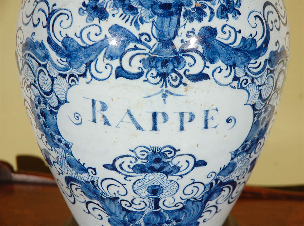 18th Century and Earlier 18th Century Dutch Delft Tobacco Jar, Mounted as a Lamp