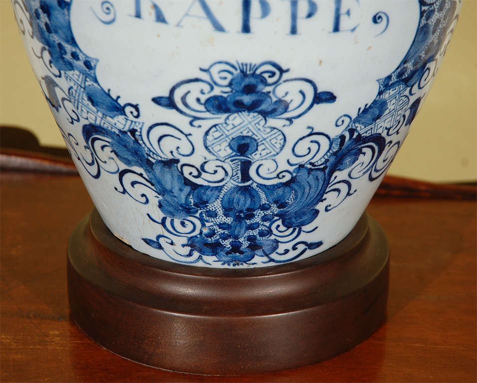 18th Century Dutch Delft Tobacco Jar, Mounted as a Lamp 1