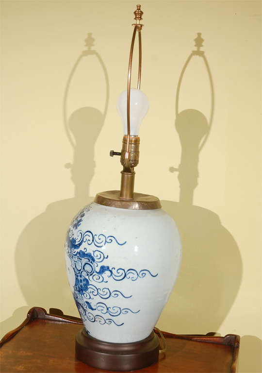 18th Century Dutch Delft Tobacco Jar, Mounted as a Lamp 2