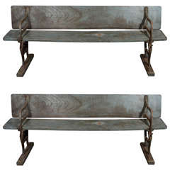 Pair of Antique American Benches w/ Flip-over School Desk