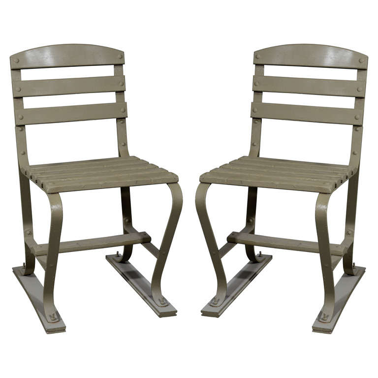 American Wood and Metal Garden Chairs For Sale