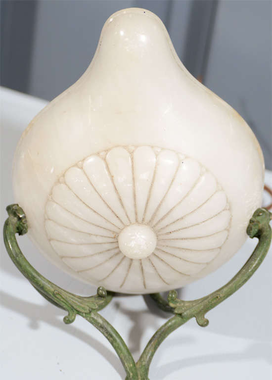 19th Century Pair of French Alabaster and Patina Metal Sconces
