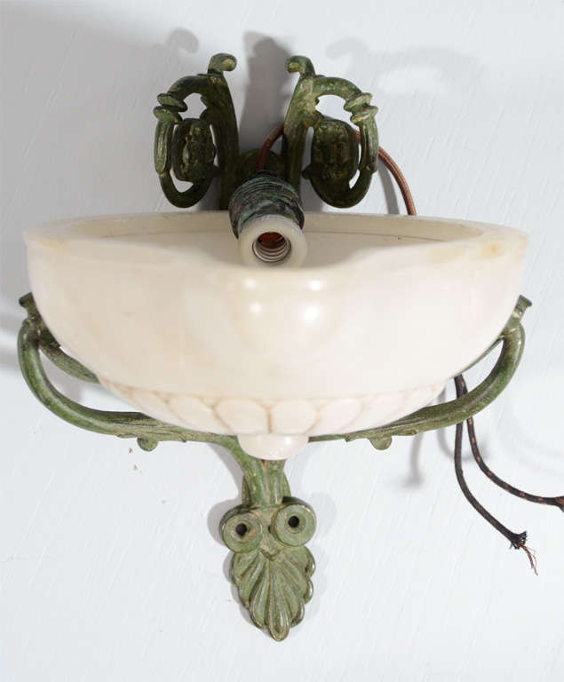 Pair of French Alabaster and Patina Metal Sconces 1
