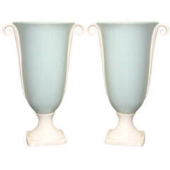 Monumental Pair Italian Art Deco Porcelain Urns