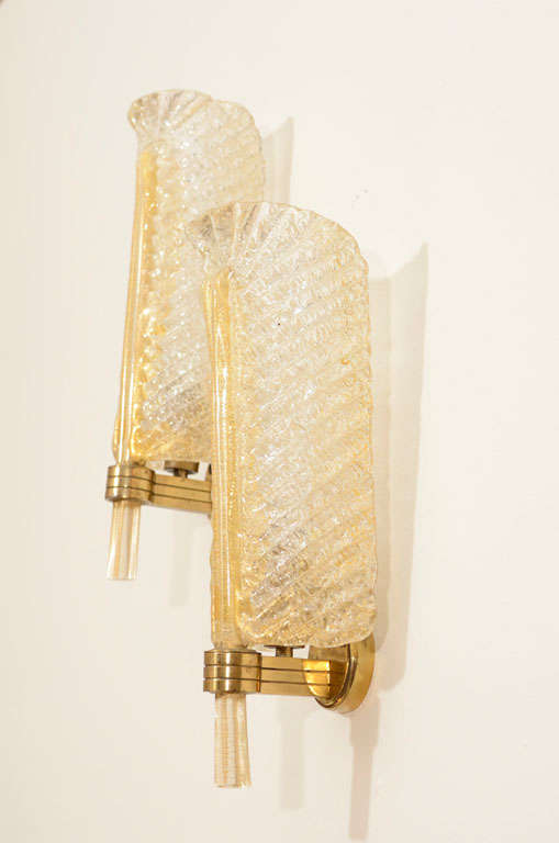 Stunning Pair Barovier & Toso Murano Glass Leaf Sconces 2