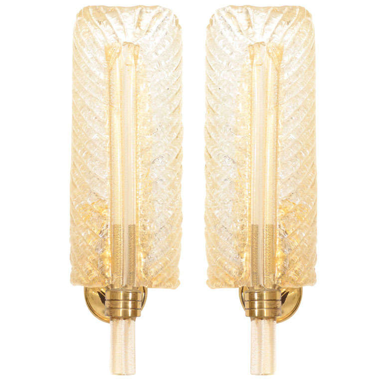Stunning Pair Barovier & Toso Murano Glass Leaf Sconces