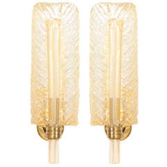 Stunning Pair Barovier & Toso Murano Glass Leaf Sconces