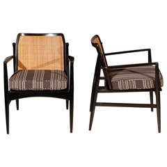 Pair of Danish Arm Chairs With Caned Backs