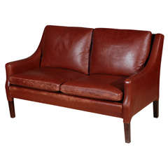 Vintage Leather Loveseat in the style of Borge Mogensen