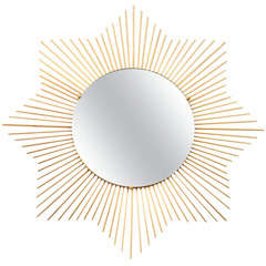 French Brass Sunburst Wall Mirror