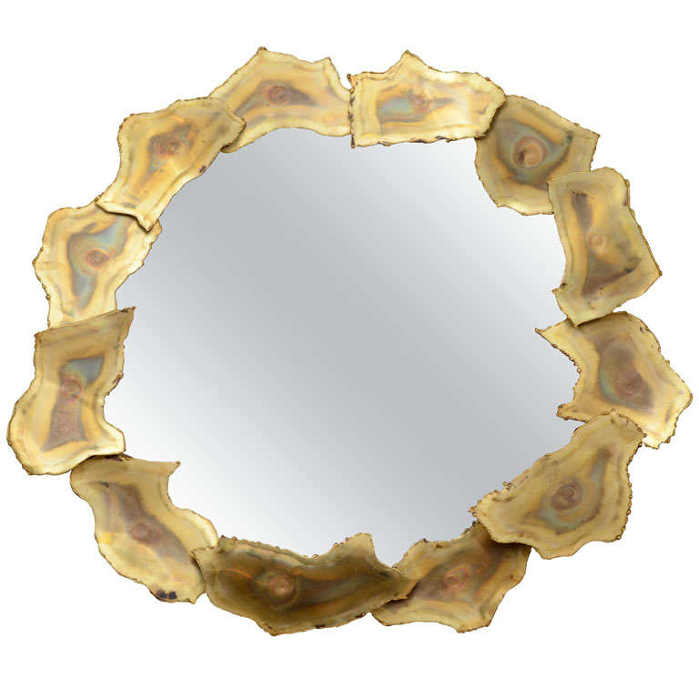 Freeform Round Brass Mirror by Curtis Jere at 1stDibs