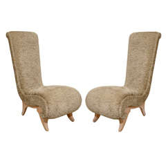 Pair of Fruitwood 1940s Slipper Chairs