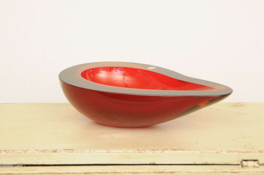 Elegant Rare 1960s Red Murano Glass Bowl Signed by Cenedese