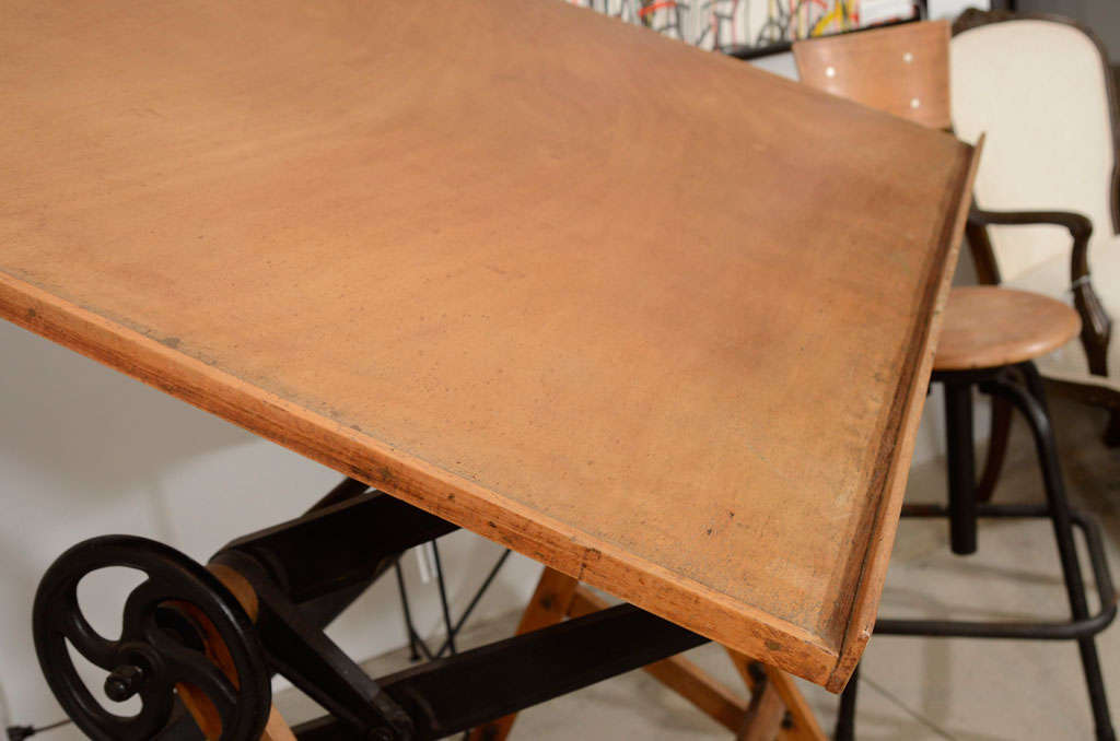 Antique French Wood Drafting Table & Stool For Sale 7