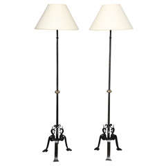 Fine Pair of Arts and Crafts Wrought Iron Floor Lamps