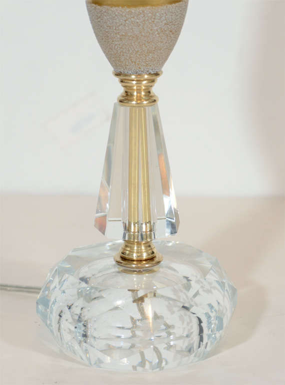 1940's Hollywood Cut Crystal and Gold Mercury Glass Lamp In Excellent Condition In New York, NY