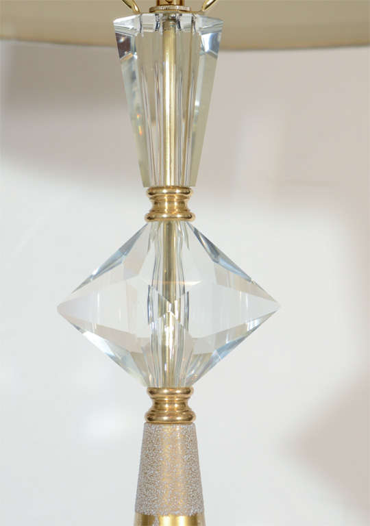 1940's Hollywood Cut Crystal and Gold Mercury Glass Lamp 1