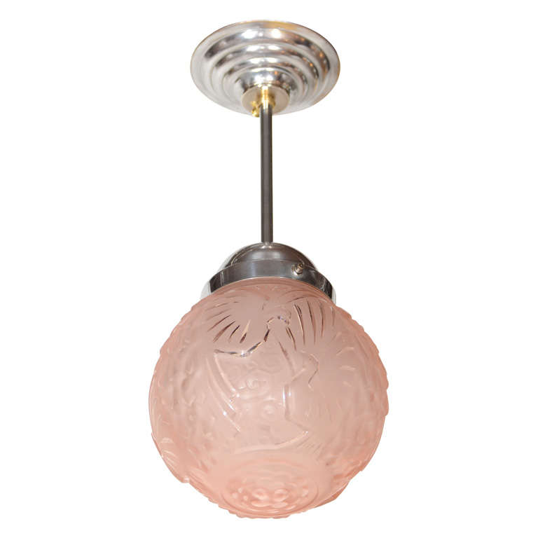 Art Deco Frosted Relief Glass Globe Fixture by Muller Freres
