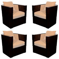 Set of Four Normandy Art Deco Style Macassar Swivel Club Chairs