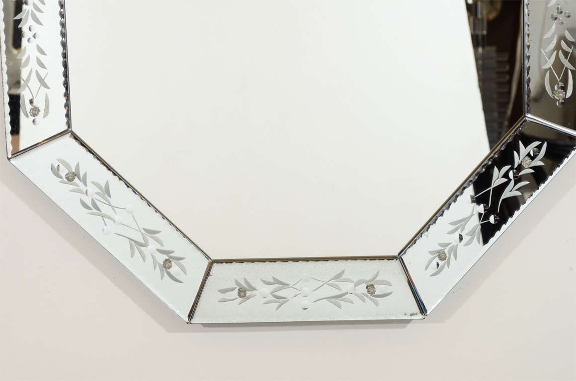 Etched and Chain Beveled with Reversed Etched Floral Design,
Convex Mirrored Insets and Rosette Detailings.