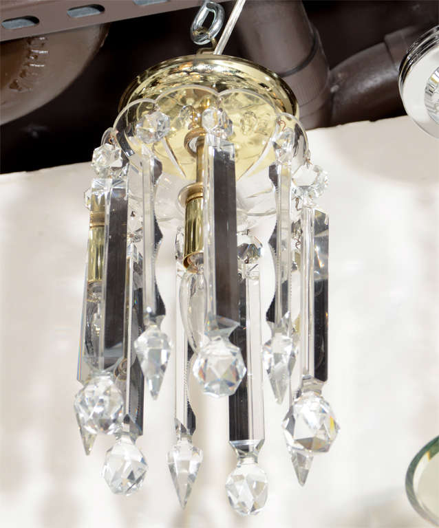 1940's Hollywood Cut Crystal Flush Mount Light Fixture