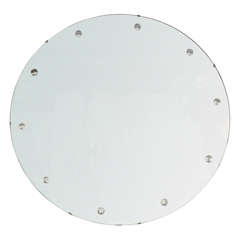Art Deco Round Mirror with Reverse Beveled Detailing