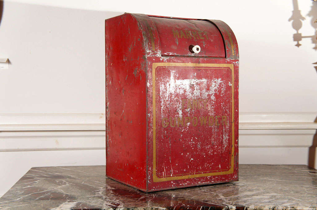 American red tole gunpowder canister with 