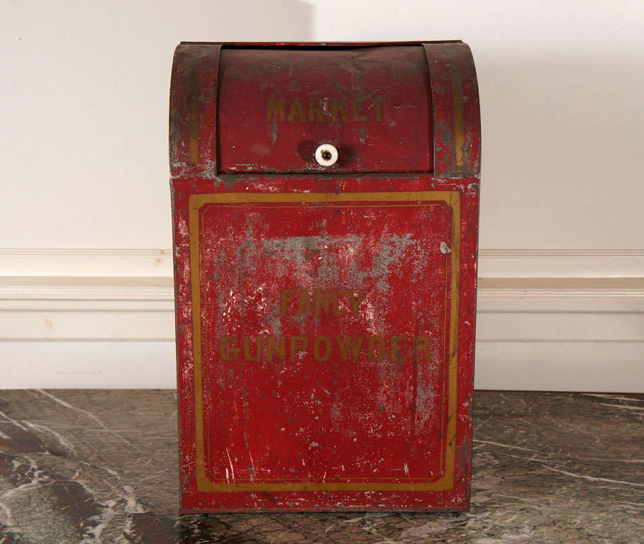 20th Century American Red Tole Gunpowder Canister For Sale