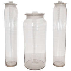 Set of Three 19th to Early 20th Century French Glass Specimen Jars with Lids