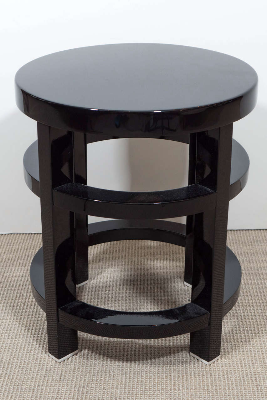 Thonet black lacquer stool or table, USA, circa 1940s.