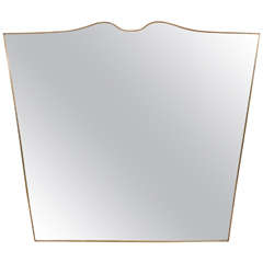 Italian Modernist Mirror with a Curved Shaped Top Brass Frame, 1950s