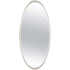 Large Oval Ellipse Shaped Beveled Mirror with Brass Modern Frame, Italy, 1950s