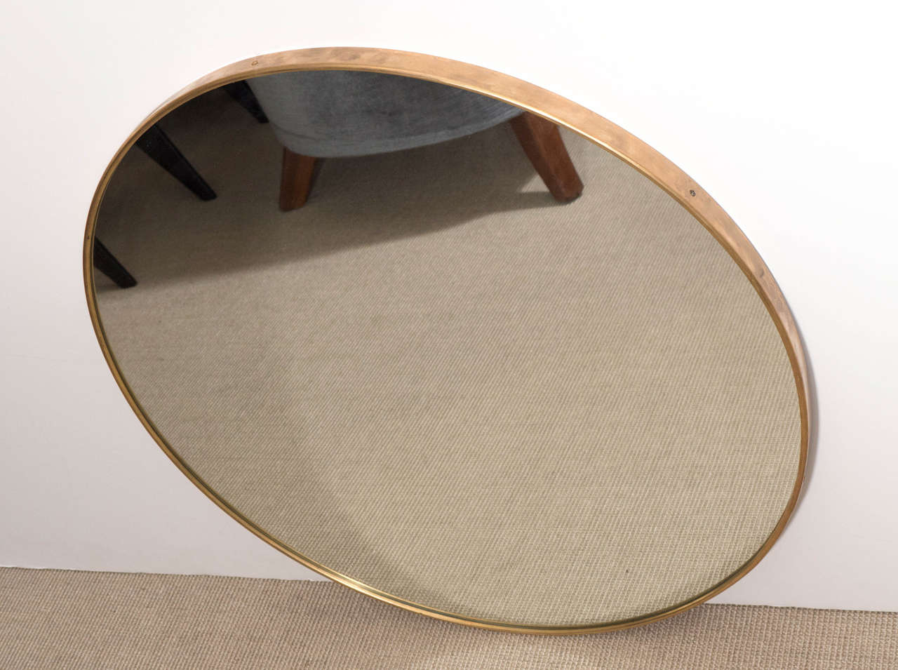 Italian Modernist Brass Framed Round Mirror, 1950s In Excellent Condition In New York, NY
