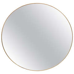Italian Modernist Brass Framed Round Mirror, 1950s
