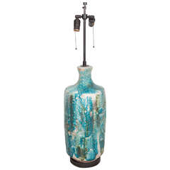 Vintage Blue Green Lava Large Lamp with Bronze Base, USA, c. 1950