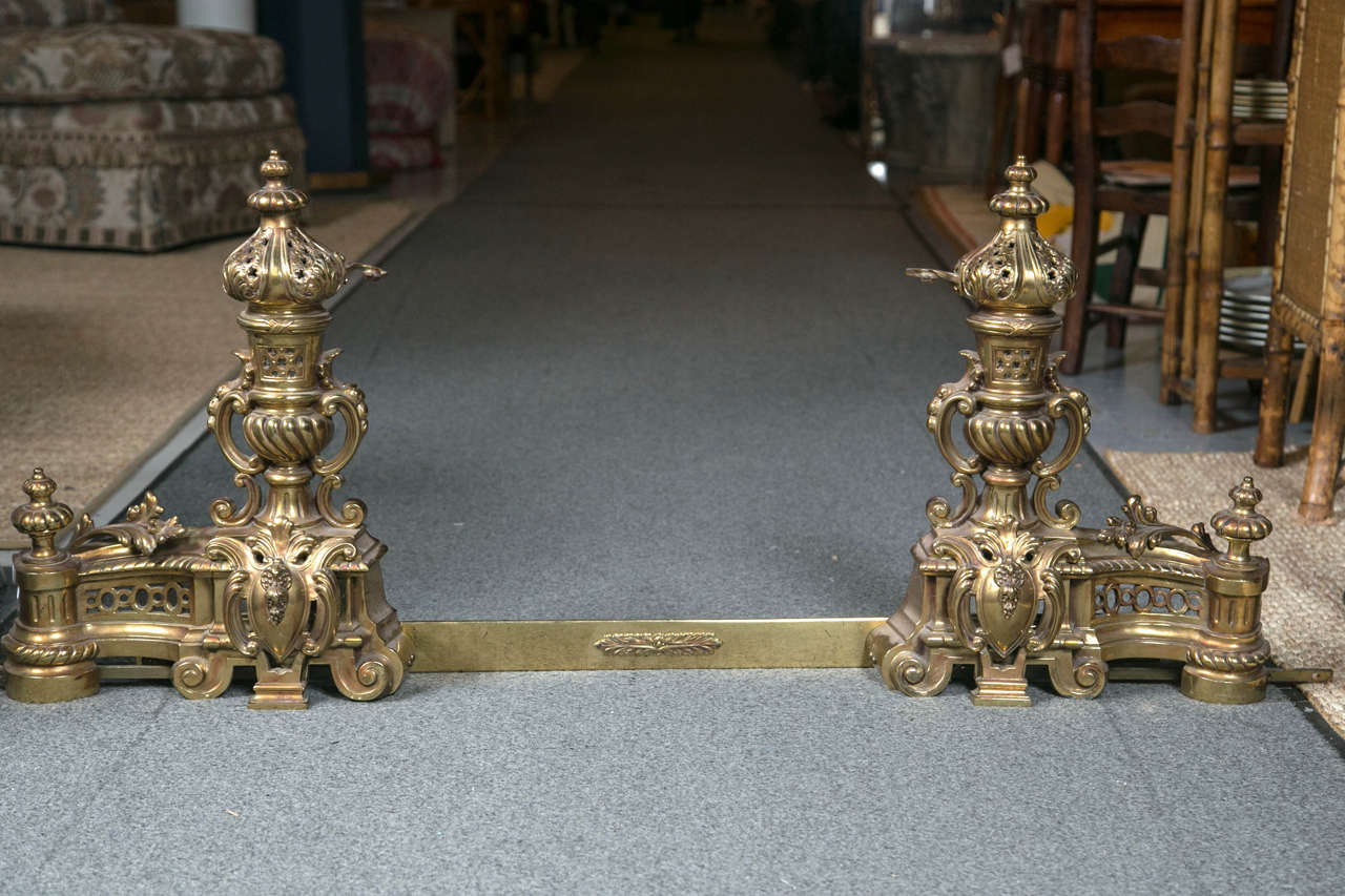 Good quality brass andirons with adjustable width.  Width adjust from 30 to 40 inches.