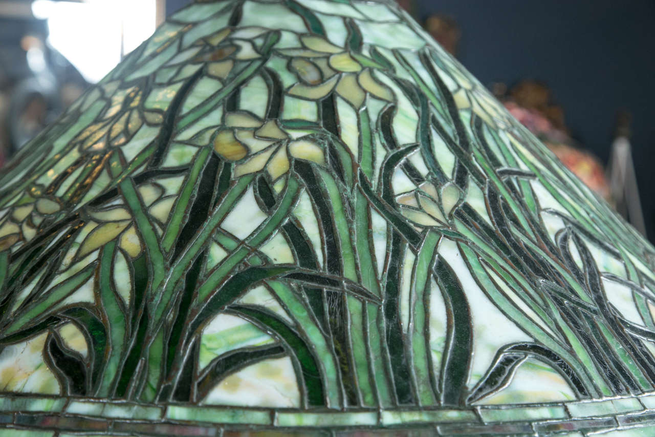 American Tiffany Leaded Daffodil Lamp Hanging Fixture For Sale