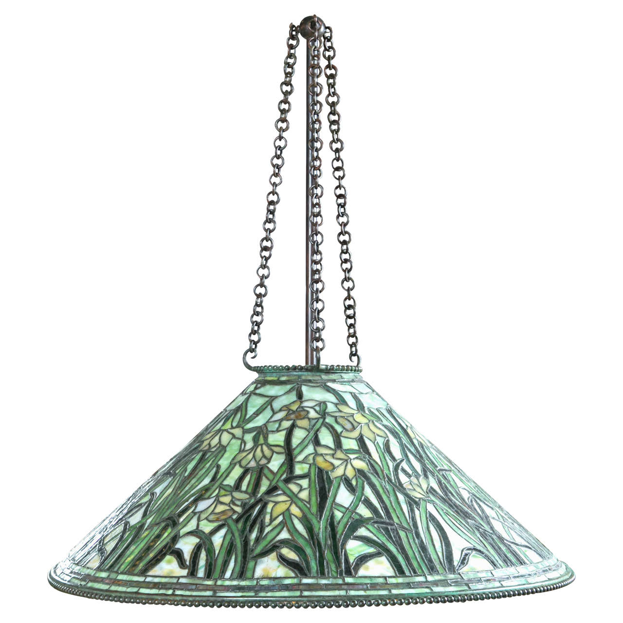 Tiffany Leaded Daffodil Lamp Hanging Fixture For Sale